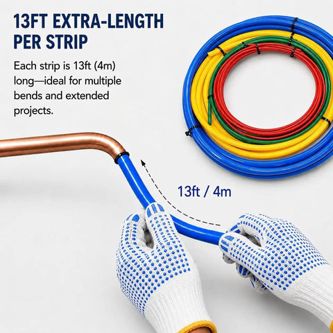 No Sweat Copper Tube Bender Kit With Color Coded Bending Strips For Quarter Inch To Five Eighth Inch HVAC Piping, showing 13ft blue strip.