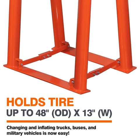 2 Bar Portable Tire Inflation Cage for Service Trucks holds tires up to 48 inches OD by 13 inches W, orange construction