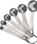 Must Have Sturdy Stainless Steel Measuring Spoons Set Of 6 With Metric And US Measurements, displayed with D-ring.