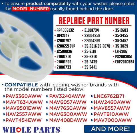 Heavy Duty Washer Thrust Bearing Replacement Kit 12002213 part numbers and compatible models list for easy installation