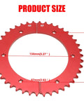 Split Sprocket For 420 Chain 42 Tooth Aluminum Rear Drive Wheel in red with product size measurements marked