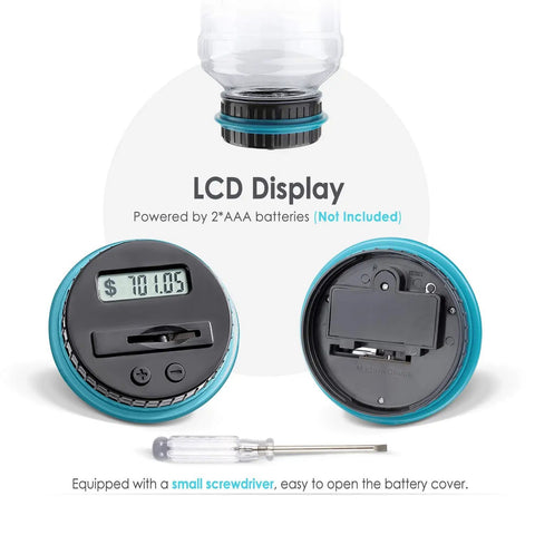 Big Digital Coin Counter Piggy Bank With LCD Display One Point Eight Liter Capacity Holds 800 To 1000 US Coins Blue Money Jar details