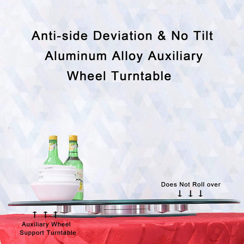 Tempered Glass Lazy Susan Turntable For Dining Large 360 Degree Rotating Tray With Swivel And Auxiliary Wheels Not Tilting
