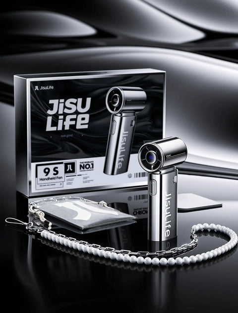 Portable Handheld Turbo Fan With High Speed Air 22H Max Cooling Time 9 Blade Turbine 5 Gear Wind 5000mAh Chrome Finish