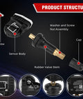 Product structure image showing components of the 315Mhz Tpms Tire Pressure Monitoring System Sensor for GM vehicles.