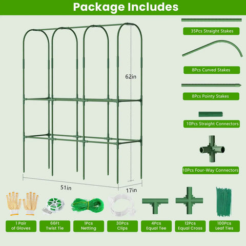 U Shaped Garden Cucumber Trellis For Raised Beds A Sturdy 62 Inch Tall Metal Plant Support diagram with included parts