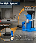 Heavy Duty Air Hydraulic Toe Jack Handles Rock Solid 20 Ton Top Lift Loads And Smooth 10 Ton Toe Raises For Low Clearance Equipment and Tough Shop Grunt Work Daily Tasks in tight spaces with low-profile toe.
