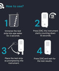 Digital Spa Water Test Kit With Digital Water Tester And 30 Hot Tub Test Strips For Chlorine, Bromine user guide steps.