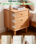 Six Pack Clear Baby Drawer Locks Zero Sweat Install on a slim dresser with smooth push button design for secure grip.