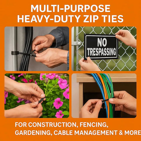 All Purpose Nylon Zip Ties And Cable Ties Assorted Sizes 8 Inch 10 Inch 14 Inch 16 Inch 250 Pack UV Resistant Self Locking used for various applications