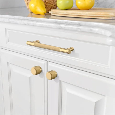 Champagne Bronze Cabinet Pulls 5 Inch Drawer Handles 128mm Center to Center 10 Pack for Kitchen and Bathroom Cabinets ZH0031 installed on cabinet