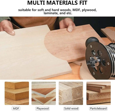 Router setup with 1-1/4 Inch Slab Flattening Router Bit With 1/4 Inch Shank, 2 Plus 2 Flute Carbide Inserts on wood materials