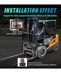 Heavy Duty Forklift Camera Kit With Crisp 5 Inch Dvr Monitor Sleek Magnetic Mount Long Lasting Battery Pack Built For Tight Warehouse Aisles Safe High Mast Loads And Zero Collisions Total Game Changer For Smooth Operators installed on forklift with 1080p monitor and waterproof camera.