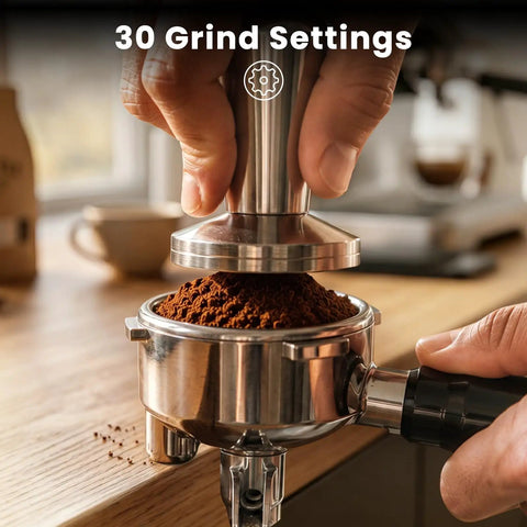 Heavy Duty Dual Boiler Espresso Machine With Built In Grinder And 20 Bar Pressure For Ridiculously Smooth Shots Featuring Pid Temp Control And Dedicated Milk Frother Steam Wand For Home Cafe Vibes with coffee grounds and grinder.
