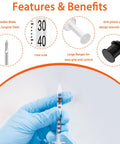 30-pack 1ml syringe with 30G 5/16 8mm needle, individually wrapped, held by a gloved hand