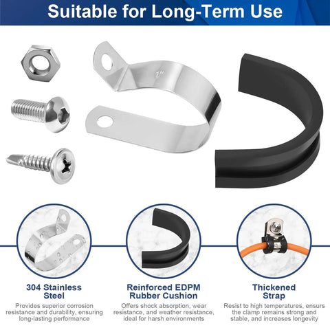 111 Piece Cable Clamp Set With Ten Sizes For Wires And Hoses 304 Stainless Steel P Clamps With Rubber Cushions detail view