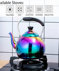 Induction Compatible Stovetop Tea Kettle Stainless Steel Whistling Tea Kettle Rainbow Iridescent Mirror Finish 2 Quart for Gas Stove Top