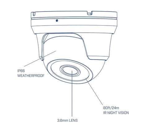 Diagram of 4MP Quad HD Outdoor Security Dome Camera With 3.6mm Lens 80ft Night Vision Weatherproof Housing No Fuss Install