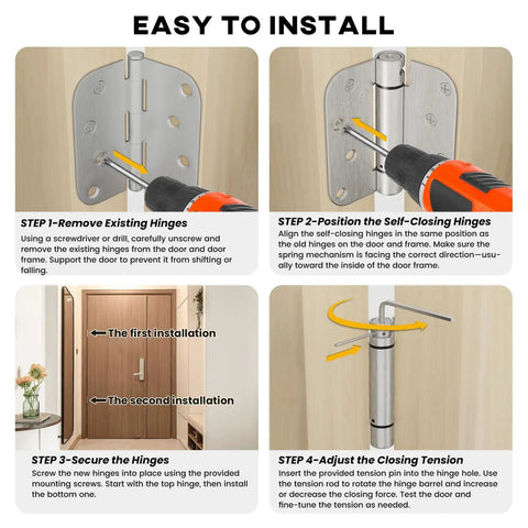 Installation steps for heavy duty self closing door hinges 2 pack four inch spring hinges with adjustable tension