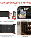All Terrain Collapsible Wagon Cart With 220 Lb Load Capacity shown folded, stored in car trunk and closet