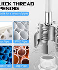 Diagram showing Pro Grade All In One Pipe Thread Cutting Tool With Integrated Internal And External Threading PVC PPR MPP Tubing Electric Drill.