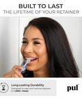 All In One Invisalign Aligner Removal Tool With Built In Chewies Pack Of 2 Easy Removal And Perfect Seat For Aligners Retainers And Trays Patented 2 In 1 Design For Cleaner Wear And Secure Fit, woman using blue tool