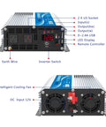Badass 2000 Watt Power Inverter 12V DC To 110V AC With 4000 Peak Amps showing dual US sockets and LED display for RV use.