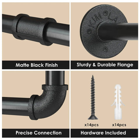 Wall Mounted Clothes Rack 72.5in Industrial Pipe Vibe Heavy Duty Detachable Iron Garment Bar components view