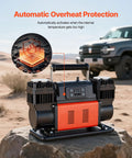 Heavy Duty Dual Cylinder Air Compressor Packed With 10.6 Cfm Quick Fill And Auto Shutoff with automatic overheating protection.