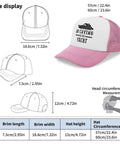 Size display of pink women's breathable sports trucker cap with anti-sweat band, featuring a mesh back and head circumference guide.