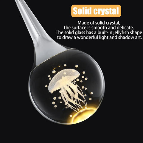 Mini Pendant Light With Dope Teardrop Crystal Jellyfish Pattern in Chrome Finish, close-up of crystal globe with jellyfish design