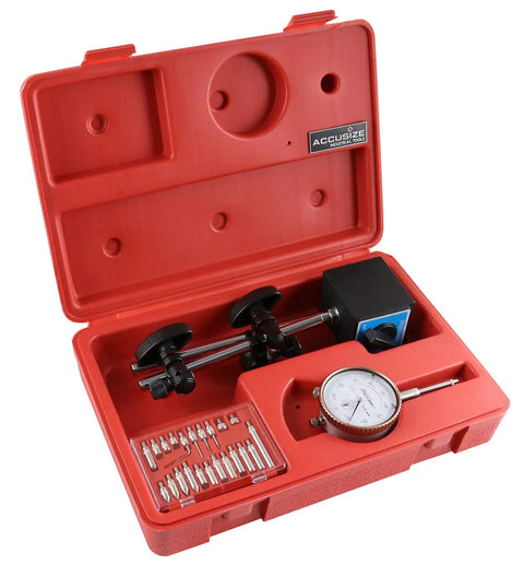 Heavy Duty 110 Lb Magnetic Base With Fine Adjustment, 0 To 1 Inch Dial Indicator 0.001 Inch Resolution, Includes 22 Piece Indicator Point Kit