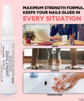 Perfect Bond Nail Glue For Natural And Artificial Nails, Super Strong Quick Dry Adhesive, bottle with lifestyle images