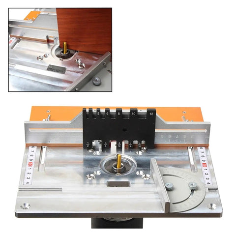 Heavy Duty Aluminum Router Table Insert Plate With Flip Top Frame And Miter Guide Track For Zero Hassle Table Saw Mods And Serious Woodworking Upgrades Built To Last, showing routing setup with gauge.