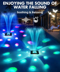 Upgraded 2026 Solar Pool Fountain With Light Show, large floating water fountain in a pool, dark blue design with night illumination.
