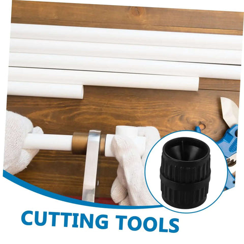Two Piece Pro Grade Reamer Deburring Tool Set For Water And Copper Pipes Inner And Outer Beveling Reamers in use with PVC pipes