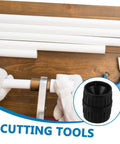 Close-up of Two Pack Tubing Reamer Set for Copper Pipes Inner and Outer Deburring Tools with cutting tool and white tubing.