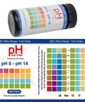 pH Test Strips 0 To 14, 100 Strips Universal Litmus Paper with color chart for liquid, food, and soap testing on bottle label