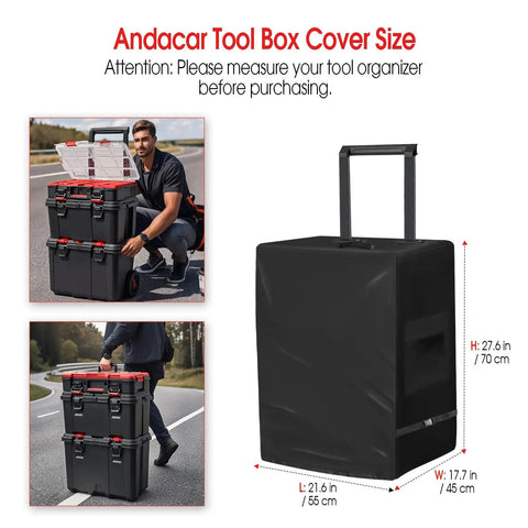 Tool Box Cover For Keter Stack-N-Roll Modular Tools Organizer 3 Piece Rolling Tool Box System With Wheels Waterproof 600D PU Coated Cover Only Fits 21.6 By 17.7 By 27.6 Inches with black cover