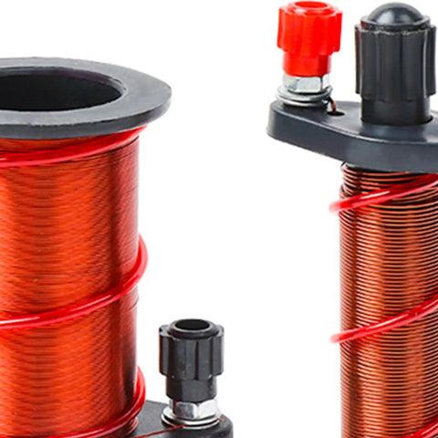 Close-up of copper coils in Physics Experiment Electromagnetic Induction Coil Kit for Students Do It Yourself Copper Coil Electromagnet Teaching Instrument Safe Easy Hands On Classroom Demonstration.