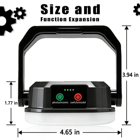 Go To Rechargeable Solar Camping Lantern With 6600mAh Battery And 4000 Lumens Output, size dimensions displayed