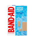 BAND-AID Brand Clear Waterproof Adhesive Bandages box, 60 count, assorted sizes (front view).