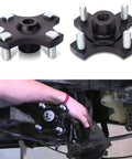 EZGO RXV Rear Wheel Hub Flange Plate Pair for 2008 Up Golf Carts shown with installation on axle