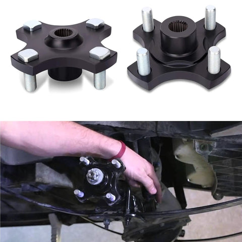 EZGO RXV Rear Wheel Hub Flange Plate Pair for 2008 Up Golf Carts shown with installation on axle