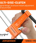 Jorgensen 24-inch steel bar clamp, orange body, hand tightening the screw.
