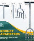 Diagram showing dimensions of Manual Lawn Aerator Core Plug Tool With Slope Top Four Tine Slots, 31.8 inch handle, heavy duty build.