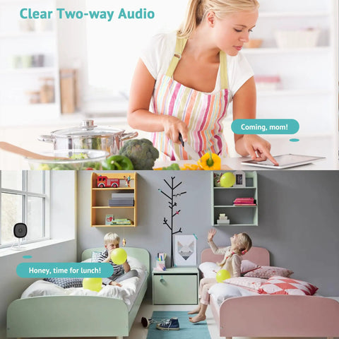 Image showing Ultra Clear 3MP Indoor Security Camera For Home Use With 2K Night Vision, Two Way Audio in family setting.