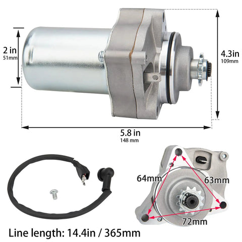 Universal 3 Bolt ATV Starter Motor Fits 50Cc To 125Cc Quad Go Karts Dirt Bikes Pit Bikes Dune Buggies Sand Rails With Line Replacement