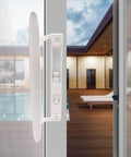 Flush Mount Sliding Glass Door Handleset Non-Keyed With Night Lock And Hook Latch, 6 5/8 Inch Hole Spacing Installed on Door