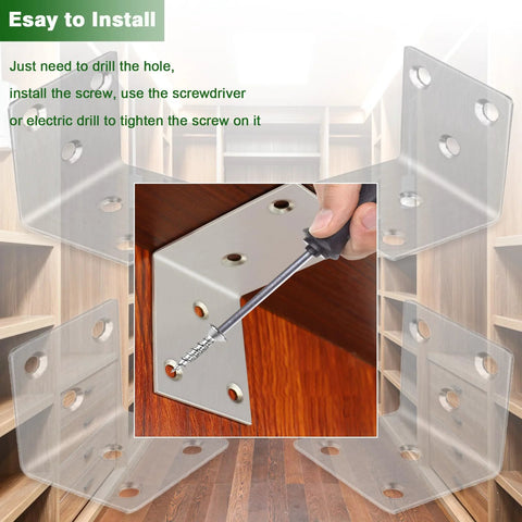 Installation of 40 Pack 1.57 Inch Stainless Steel 304 Heavy Duty L Brackets With Slot 90 Degree Corner Shelf Brackets